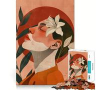 Woman with Lily And Red Circle Jigsaw Puzzles1000 Pieces Cognitive Train Fun Flawless Interlocking Pieces Birthday Gift Brain Teaser Toy (38x26cm)