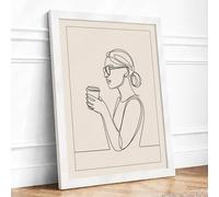 Woman with Mindful Cup Minimalist Framed Wall Art Print A1 (84.1×59.4cm) White, Wall Decor for Living Room, Bedroom, Office & Home, Ready to Hang, Art Gift