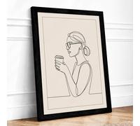 Woman with Mindful Cup Minimalist Framed Wall Art Print A3 (42×29.7cm) Black, Wall Decor for Living Room, Bedroom, Office & Home, Ready to Hang, Art Gift