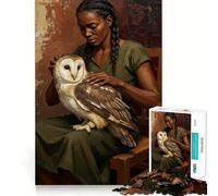 Woman with Owl Painting Jigsaw Puzzle 1000 Piece Cognitive Fun Play Precise Interlock Structure Bonding Activity for Loved Ones (38x26cm)