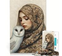 Woman With Owl Portrait 1000 Piece Teenager Puzzles Cognitive Train Game Zero Gap Compact Fun for Family Game Time (38x26cm)