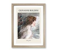 Woman With Peacock Feathers By Giovanni Boldini Exhibition Museum Painting Framed Print | A2 Oak Framed Wall Art | Ready to Hang | Modern Animal Picture | Living Room Bedroom Lounge Office