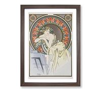 Woman with Poppies by Alphonse Mucha Framed Print | A2 Walnut Framed Wall Art | Ready to Hang | Modern Nature Picture | Living Room Bedroom Lounge Office