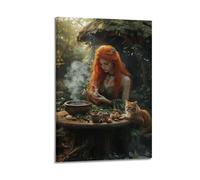 Woman with Potion And Cat Wall Art, Artistic Print, Fruit Poster, Fantasy Canvas Picture Poster Decorative Painting Canvas Wall Posters And Art Picture Print Modern Family Bedroom Decor Posters 24x36i