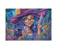Woman with Purple Hat And Crystal in Starry Woods 300 Pcs Jigsaw Puzzle Bundle Family Puzzle Lovers Fun Family Game Mindful Activity Spring Durable Cardboard 300 PCS
