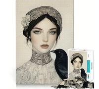 Woman With Raven Portrait Jigsaw Puzzles1000 Pieces Cognitive Boost Fun Burr Free Clean Cut Pieces Holiday Indoor Entertainment Toy (50x75cm)