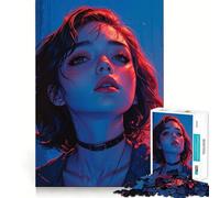 Woman with Red And Blue Lighting 1000 Piece Jigsaws for Adults Brain Sharp Game Smooth Burr Free Surface Fascinating Hobby for Idle Moments (38x52cm)