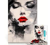 Woman with Red Lips Art 1000 Piece Teenager Puzzles Cognitive Boost Fun Tight Lock No Loose Pieces Engaging Way to Pass Free Hours (38x26cm)