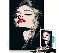 Woman with Red Lips Jigsaw Puzzles1000 Pieces Cognitive Train Fun Flawless Interlocking Pieces Birthday Gift Brain Teaser Toy (38x52cm)