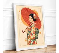Woman with Red Parasol Art Deco Framed Wall Art Print A3 (42×29.7cm) White, Wall Decor for Living Room, Bedroom, Office & Home, Ready to Hang, Art Gift