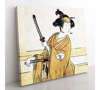 Woman with Samurai Swords by Katsukawa Shunsho Asian Japanese Canvas Wall Art Print Ready to Hang, Framed Picture for Living Room Bedroom Home Office Décor, 50x50 cm (20x20 Inch)