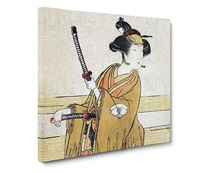 Woman with Samurai Swords by Katsukawa Shunsho Canvas Print | Gallery Wrapped 30mm Frame Wall Art | 14x14 inches | Ready to Hang | Asian People Picture | Living Room Bedroom Lounge Office