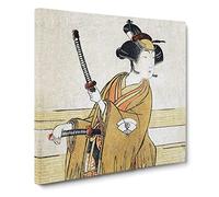 Woman with Samurai Swords by Katsukawa Shunsho Canvas Print | Gallery Wrapped 30mm Frame Wall Art | 20x20 inches | Ready to Hang | Asian People Picture | Living Room Bedroom Lounge Office