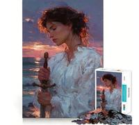 Woman with Sword at Sunset Painting Jigsaw Puzzle1000 Pieces Brain Boosting Play Zero Gap Cozy Indoor Entertainment for All (38x52cm)