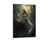Woman with Sword in Forest Wall Art, Realistic Print, Animal Poster, Gentle Canvas Picture Artistic Wall Mural Modern Hanging Decor Poster24x36inch(60x90cm)