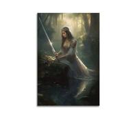 Woman with Sword in Forest Wall Art, Realistic Print, Animal Poster, Gentle Canvas Picture Artistic Wall Mural Modern Hanging Decor Poster24x36inch(60x90cm)