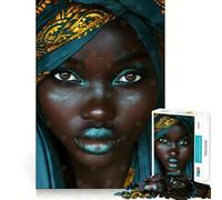 Woman with Teal Turban And Glitter Jigsaw Puzzles 1000 Mind Skill Play Premium Laser Cut Quality Quiet Time Mind Exercise at Home (38x52cm)