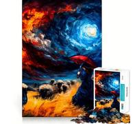 Woman with Umbrella in Stormy Sky Jigsaws 1000 Pieces for Adults Memory Boost Game Professional Grade Cutting Heartwarming Gathering Activity (50x75cm)