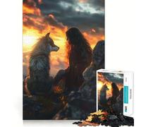 Woman With Wolf In Mind 1000 Pieces Puzzles for Adults Mind Exercise Play Precision Cut Smooth Edges Relaxing Indoor Group Activity (38x52cm)