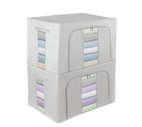 Womanht 2 Pack Closet Organizers and Storage, Foldable Oxford Steel Frame Storage Box with Clear Window & Carry Handles, Stackable Storage Bins Boxes for Clothes & Beddings & Blankets-Light grey 100L