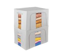 Womanht 2 Pack Closet Organizers and Storage, Foldable Oxford Steel Frame Storage Box with Clear Window & Carry Handles, Stackable Storage Bins Boxes for Clothes & Beddings & Blankets-Light grey 66L