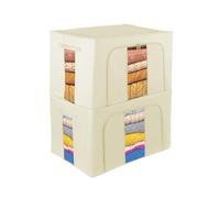 Womanht 2 Pack Closet Organizers and Storage, Foldable Oxford Steel Frame Storage Box with Clear Window & Carry Handles, Stackable Storage Bins Boxes for Clothes & Beddings & Blankets-Khaki 66L