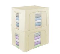 Womanht 2 Pack Closet Organizers and Storage, Foldable Oxford Steel Frame Storage Box with Clear Window & Carry Handles, Stackable Storage Bins Boxes for Clothes & Beddings & Blankets-Khaki 100L