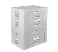 Womanht 2 Pack Closet Organizers and Storage, Foldable Oxford Steel Frame Storage Box with Clear Window & Carry Handles, Stackable Storage Bins Boxes