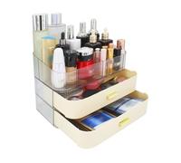 Womanht Makeup Organizer with 2 Drawers, Cosmetics Organizer for Bedroom and Bathroom Vanity Countertops, Large Capacity Cosmetic Storage Box for Skincare Cream Perfume Lipstick Dresser Counter-White