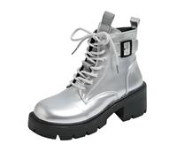Womans Boots Ladies Boots Casual Short Boot Platform Sole Lace Up Shoes Comfortable Casual Everyday Boot Non Slip Orthopedic Footwear Lightweight Autumn Winter Comfortable Women Silver Size 5