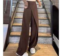 Woman's Casual Double Layer Wide Leg Trousers with a Modern Touch Perfect for Any Occasion (S Coffee)