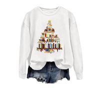 womans christmas jumpers, Ladies Christmas Holiday Novelty Book Lovers Reading Teacher Hoodless Sweatshirt Winter Cozy Apparel White