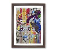 Womans Face Wall Graffiti Art Modern Framed Print | A4 Walnut Framed Wall Art | Ready to Hang | Eclectic Nature Picture | Living Room Bedroom Lounge Office