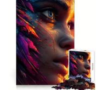 Woman's Face with Feathers 1000 Pieces Puzzles for Adults Cognitive Boost Mindful Escape Tight Lock (38x26cm)