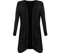 Womans Hanky Hem Waterfall Cardigan Ladies Long Sleeve Open Front Top Jersey Cardigan (Black UK 16-18)