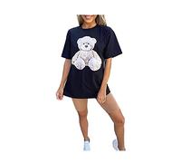 Woman's Ladies's Teddy Bear Printed Short Sleeve T-Shirt Ladies Oversized Casual Tee Top 8-18 (14, Black)