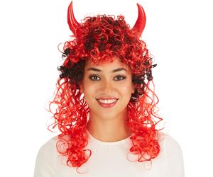 Womans Long-Haired Devil Wig Halloween Fancy Dress Outfit Costume Carnivall