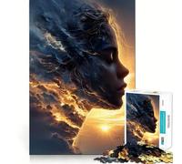 Woman's Profile Merged with Storm Clouds 1000 Piece Jigsaw Brain Skill Game High Precision Die Cut Fascinating Hobby for Idle Moments (50x75cm)
