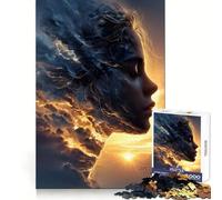 Woman's Profile Merged with Storm Clouds 1000 Piece Jigsaw Puzzles for Teenagers Jigsaw Cognitive Workout Calm Leisure Ideal Fit Winter Gift (38x52cm)