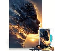 Woman's Profile Merged with Storm Clouds Adults 1000 Piece Jigsaw Puzzle Recall Fun Play Premium Laser Cut Quality Quiet Time Mind Exercise at Home (38x52cm)