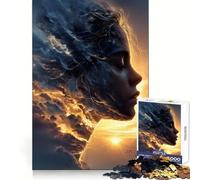 Woman's Profile Merged with Storm Clouds Jigsaw Puzzles for Adults 1000 Piece Mental Exercise Mindful Leisure Snug Lock (38x26cm)