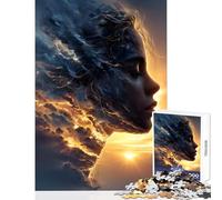 Woman's Profile Merged with Storm Clouds Puzzles for Teenagers 1000 Pieces Gifts Birthday Pattern Assembly Toy Wall Decor Suitable for Ages 14 And Up (38x52cm)