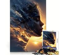 Woman's Profile Merged with Storm Clouds Teenagers 1000 Piece Jigsaw Puzzle Focus Training Leisure Activity Tight Join Thoughtful Gift (50x75cm)