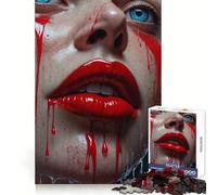 Woman's Red Lips Jigsaw 1000 Pieces for Teenagers Cognitive Boost Slow Leisure Tight Lock Thoughtful Xmas (38x26cm)