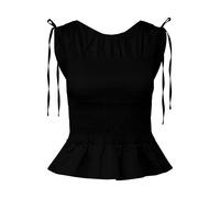 Woman's Sleeveless Ruffle Pintucked Poplin Blouse COMMA Noir 48