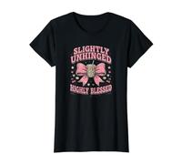 Woman's Slightly Unhinged Highly Blessed Leopard Bow Graphic Value Graphic T-Shirt, Women, Black, XL