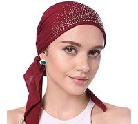 Woman's Stretchy Crystal Pleated Chemo Hat Beanie Bandana Turban Cap Skull Cap Ethnic Head Wrap Hat Headscarf Hair Loss (Maroon)
