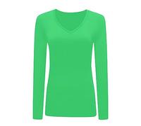 Womans T Shirt New Ladies Tops Long Sleeve V Neck Basic Casual Tshirts UK Plus Size 8-26 Jade Green