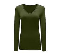 Womans T Shirt New Ladies Tops Long Sleeve V Neck Basic Casual Tshirts UK Plus Size 8-26 Khaki