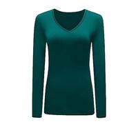 Womans T Shirt New Ladies Tops Long Sleeve V Neck Basic Casual Tshirts UK Plus Size 8-26 Teal